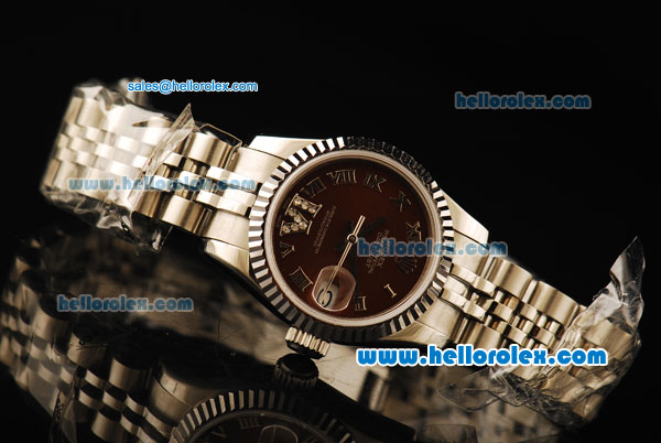 Rolex Datejust Automatic Movement Full Steel with ETA Coating Case and Brown Dial - Click Image to Close